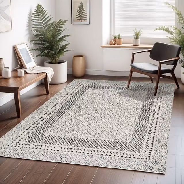 Livabliss Freud Modern High Pile Rug in Ivory, Black and Brown, W/D/H: 160 x 215 cm – 1