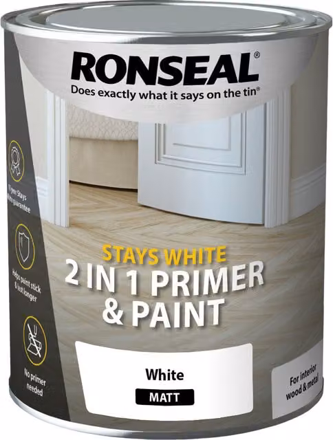 Ronseal Stays White 2 in 1 Matt Primer and Paint, White