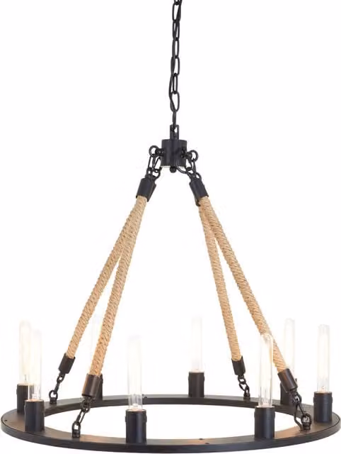 Orsina Hampstead 8 Bulb Industrial Metal and Fabric Ring Chandelier in Black and Gold