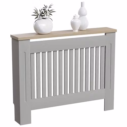 Vida Designs Arlington Radiator Cover in Olive Grey with Wood Top Shelf, H83 x W111 x D19 cm – 2