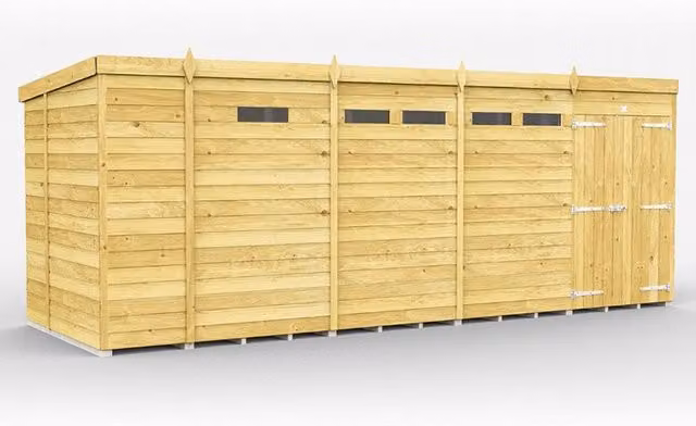 Buttercup Farm Brown Pent Security Wood Shed with Double Doors, L214 x W492 x H201 cm