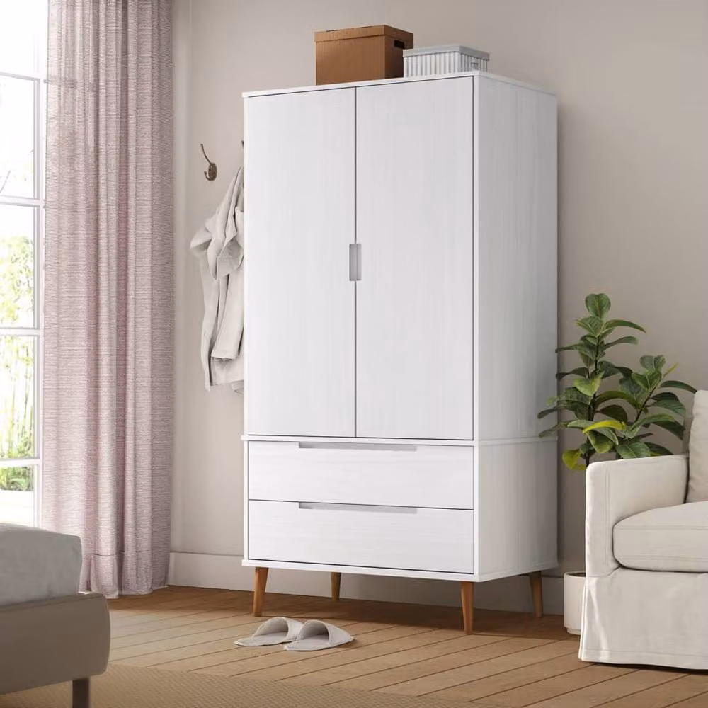 Berkfield Home MOLDE White Wardrobe in Solid Pine and MDF, W/D/H: 90 x 55 x 175 cm – 2