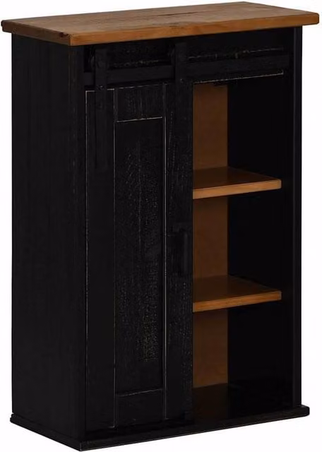 Berkfield Home HALDEN Hanging Cabinet with Sliding Doors in Black Pine, W: 49 cm, D: 22.5 cm, H: 70 cm