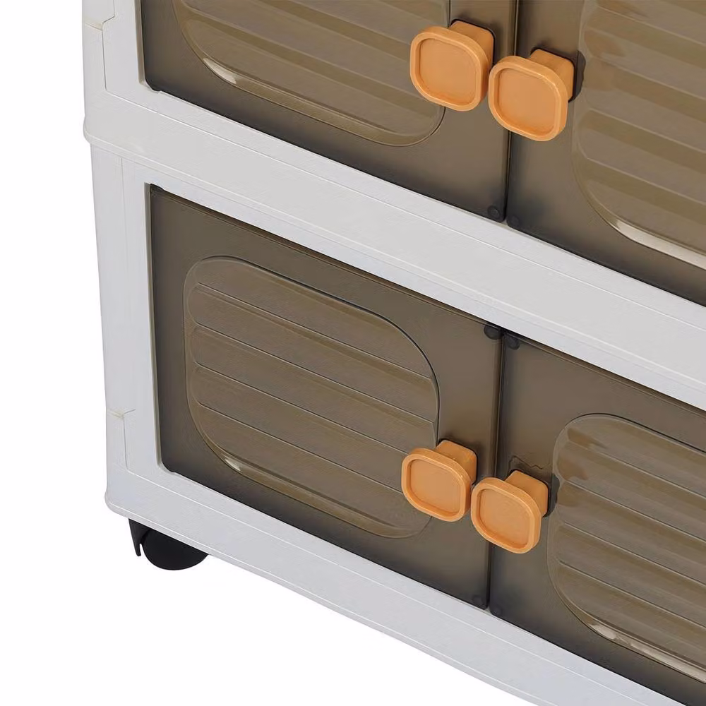 Kelvenix 5-Tier Stackable and Foldable Plastic Storage Cabinet with Wheels in Brown and White – 3