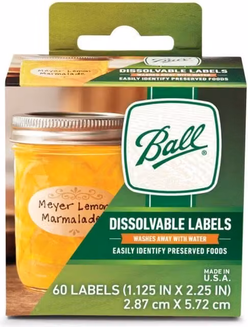 Ball White Dissolvable Self-Adhesive Labels for Preserves Jars, Pack of 60