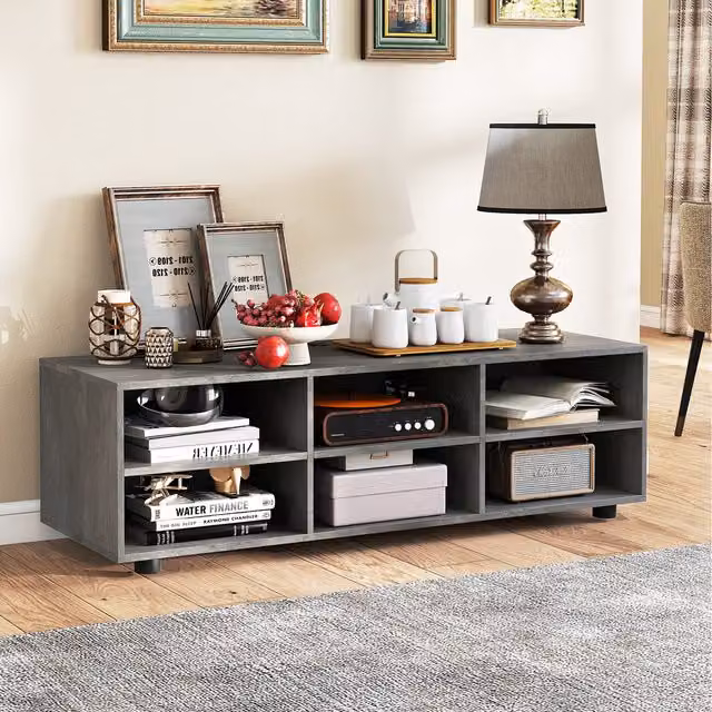Costway Modern 6-Cubby TV Stand Console Table in Grey Matt