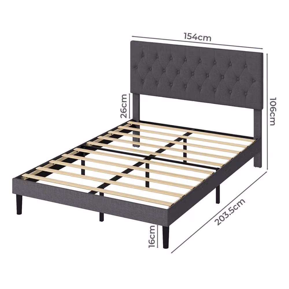 Levede Upholstered King Bed Frame in Grey Fabric with Modern Design, W/D/H: 180 x 200 cm – 3