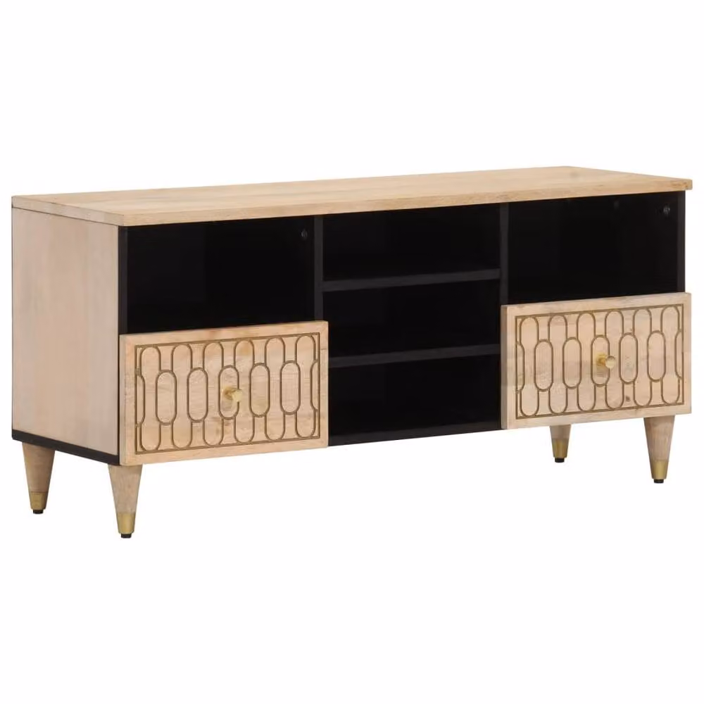 Berkfield Home Solid Mango Wood TV Cabinet in Light Brown, W/D/H: 100 x 33 x 46 cm – 2