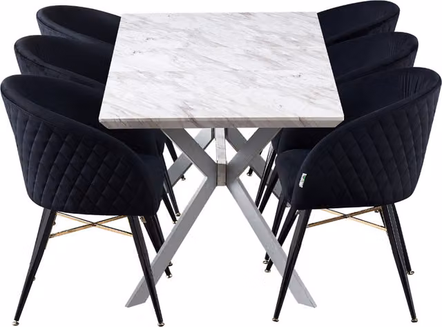 Life Interiors Vittorio Blaze LUX Extendable Dining Set with Table and 6 Chairs in Black