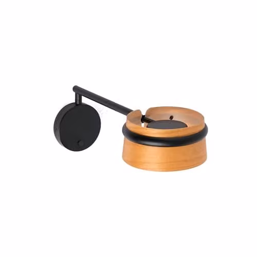 Faro Barcelona Loop Adjustable LED Indoor Wall Lamp in Black and Wood with Warm White Dimmable Light