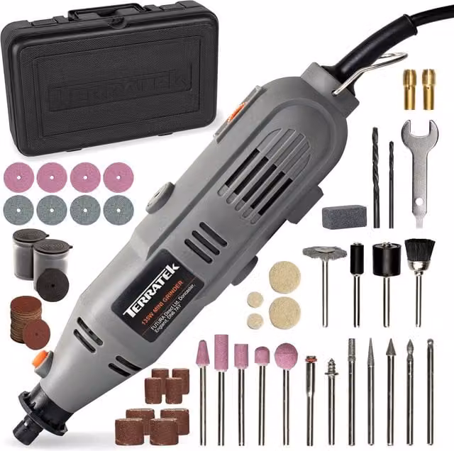 Terratek Variable Speed 135W Rotary Tool Kit with 150pc Accessory Set - Grey