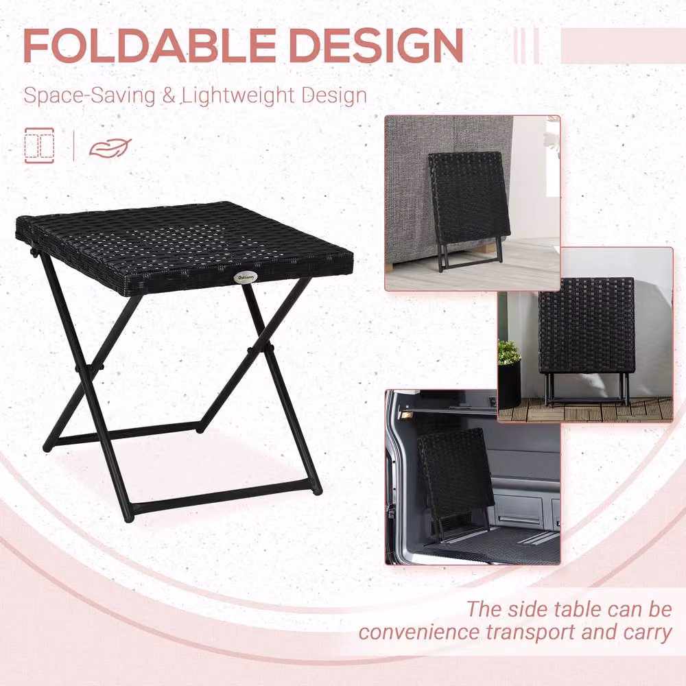 Outsunny Black Rattan Folding Garden Coffee Table with Metal Frame – 11