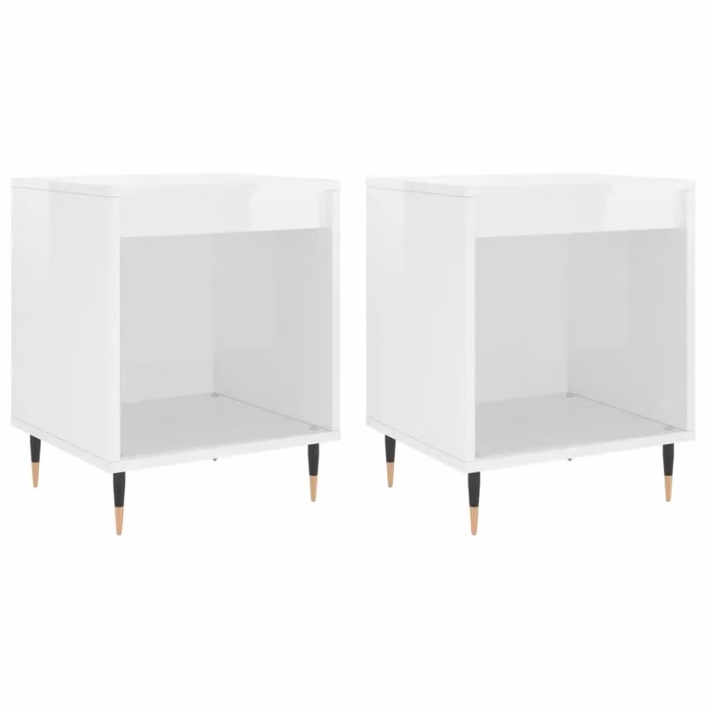 Berkfield Home Set of 2 High Gloss White Modern Bedside Cabinets, W/D/H: 40 x 35 x 50 cm