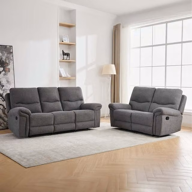 More4Homes Fosse Manual Recliner Sofa Set in Grey Fabric