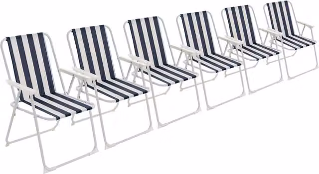 Harbour Housewares Pack of 6 Blue Folding Metal Beach Chairs – 1