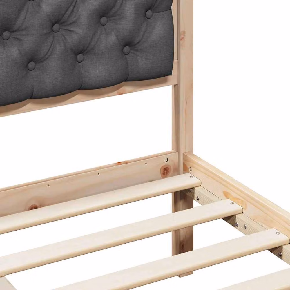 Berkfield Home Upholstered Bed Frame with Headboard in Grey and Beige, Solid Pine Wood, W/D/H: 180 x 200 x 85.5 cm – 3