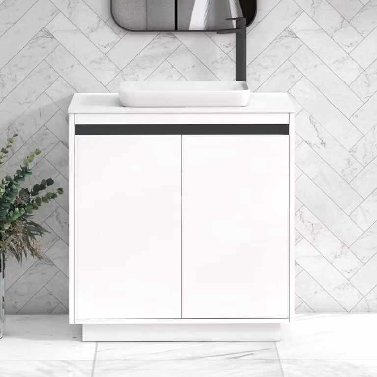 Royal Bathrooms Orion 800mm Matt White Floor Standing 2 Door Vanity Unit with Qubix Basin and Black Accent Trim