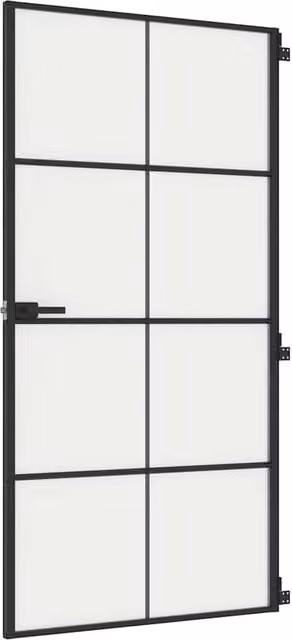 Berkfield Modern Slim Interior Door in Black with Tempered Glass and Aluminium, W: 102.5 cm, H: 201.5 cm