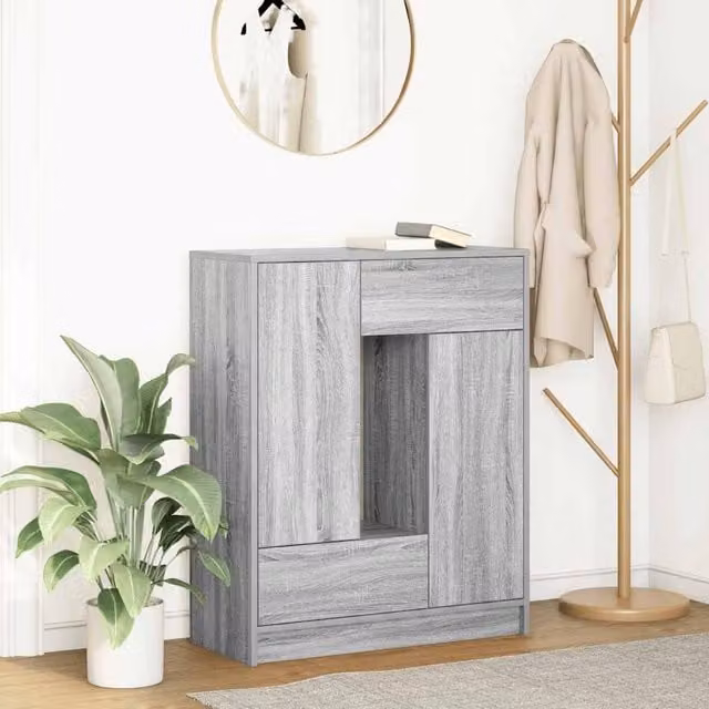 Berkfield Home Modern Sideboard with Drawers and Doors in Grey Sonoma, W/D/H: 73 x 31 x 90 cm