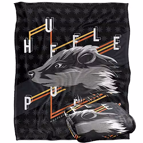 LOGOVISION Harry Potter Hufflepuff Throw Blanket, Multicolour and White, W: 152 cm, D: 127 cm