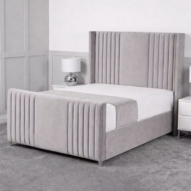 Living Comfort Bedz Emilia Upholstered Gas Lift Storage Bed in Silver, W/D: 120 x 200 cm