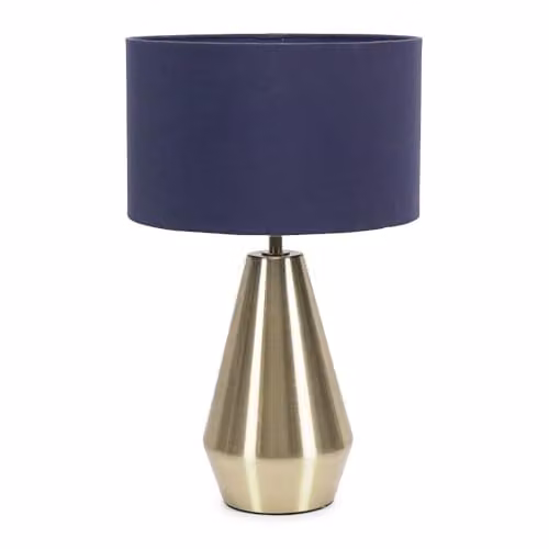 ValueLights Gold Metal Touch Dimmer Table Lamp with Navy Blue Fabric Drum Shade and LED Bulb – 1
