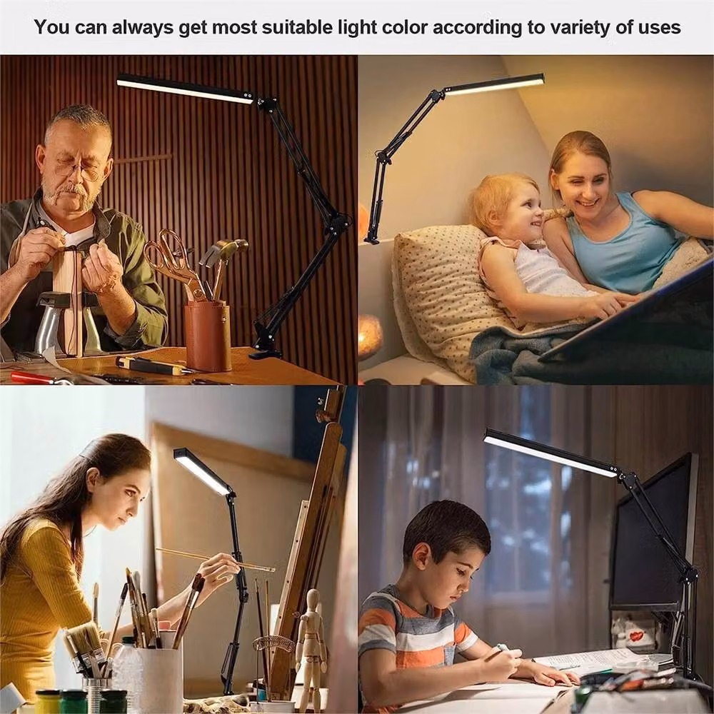 Ventryn LED Dimmable and Adjustable Swing Arm Clamp Desk Lamp in Black – 5