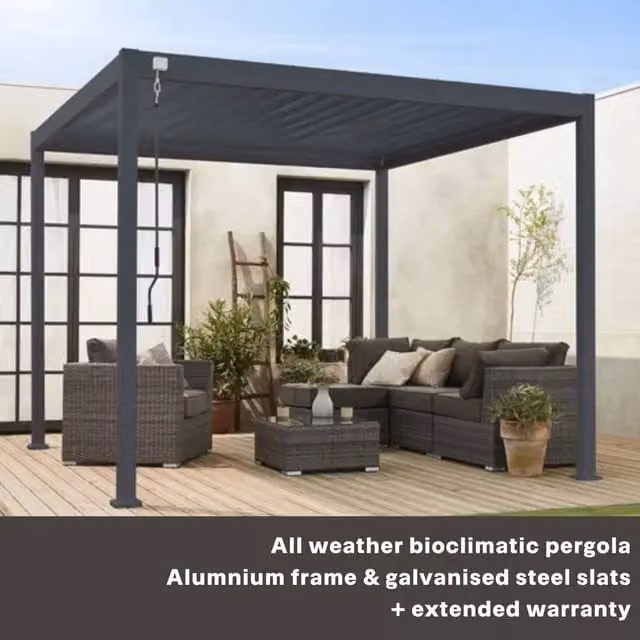 sweeek Aluminium Louvered Pergola in Dark Grey, W: 400 cm, D: 300 cm, H: 257 cm – 1