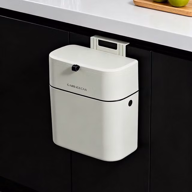 Livingandhome Wall-Mounted Plastic Bin with Flip Lid in Beige or White
