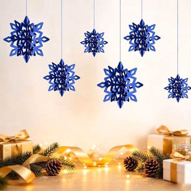 Lovii 6-Piece Blue 3D Snowflake Hanging Decorations for Christmas and Winter Parties