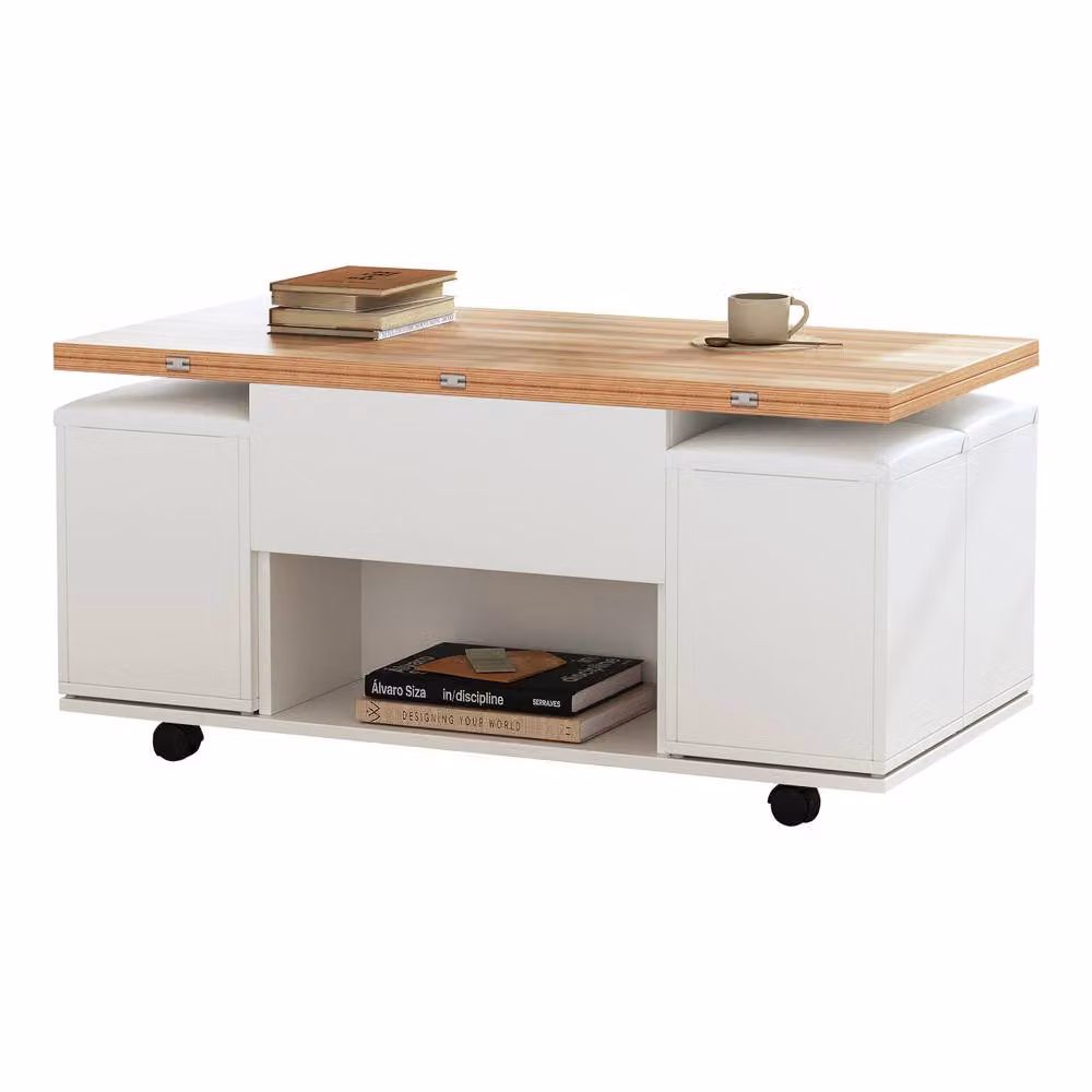 Matteo White and Natural Wood Lift-Top Coffee Table with Storage – 3