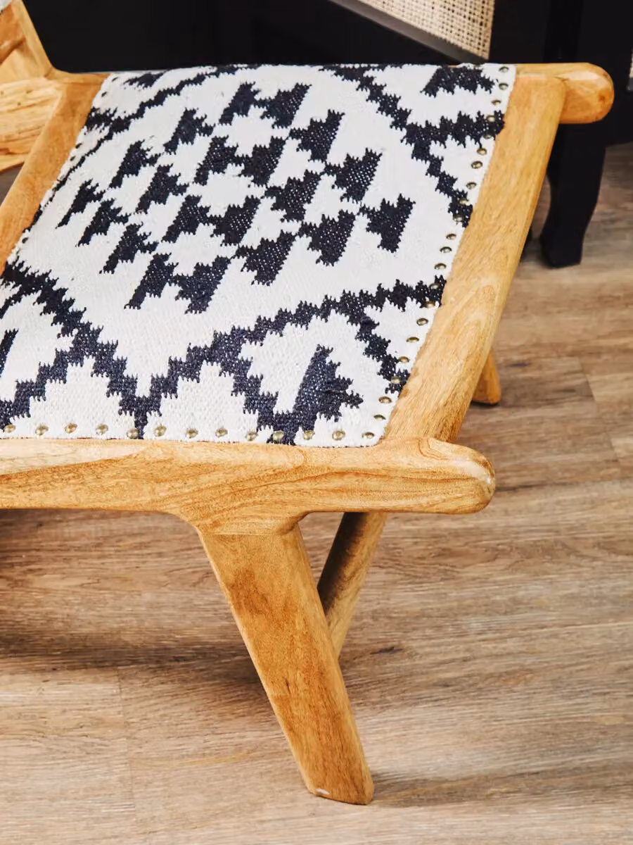 Fifty Five South Orsina Berber Style Lounge Chair with Mango Wood Frame and Geometric Cotton Upholstery in Black and Multicolour – 5