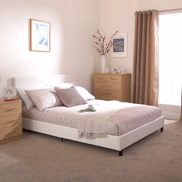 GFW Modern Abstract Upholstered Bed in White, W/D/H: 120 x 200 cm