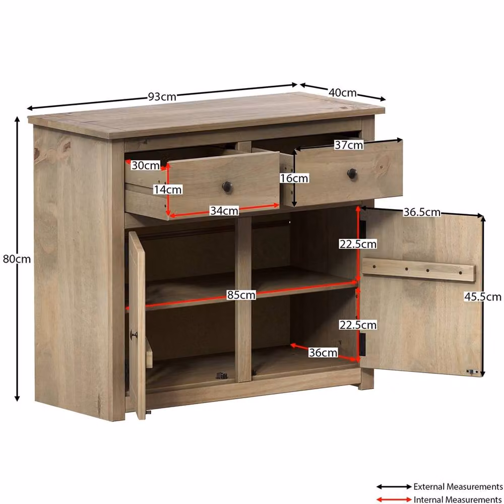 SPETLEK Solid Pine Wood Sideboard with 2 Doors and 2 Drawers in Beige – 2