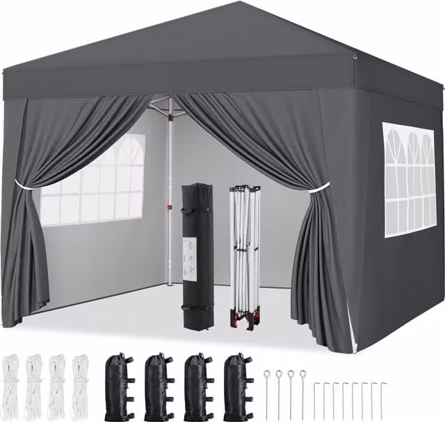 Yaheetech Heavy Duty Outdoor Pop-up Canopy Gazebo in Grey with UPF 50+ Polyester Cover and Steel Frame, W: 267 cm