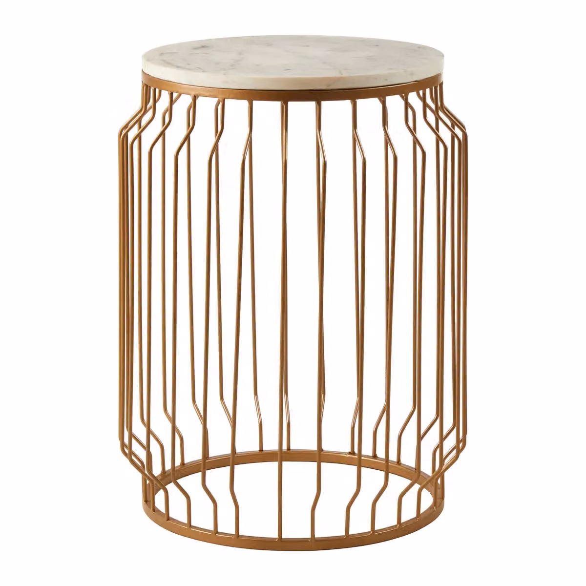 Orsina Round White Marble Top Side Table with Gold Wireframe Base – 2