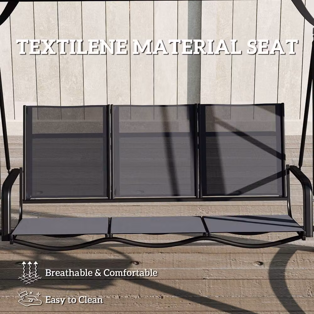 STILVORA 3 Seater Grey Garden Swing Chair with Adjustable Sun Canopy and Powder Coated Steel Frame – 8