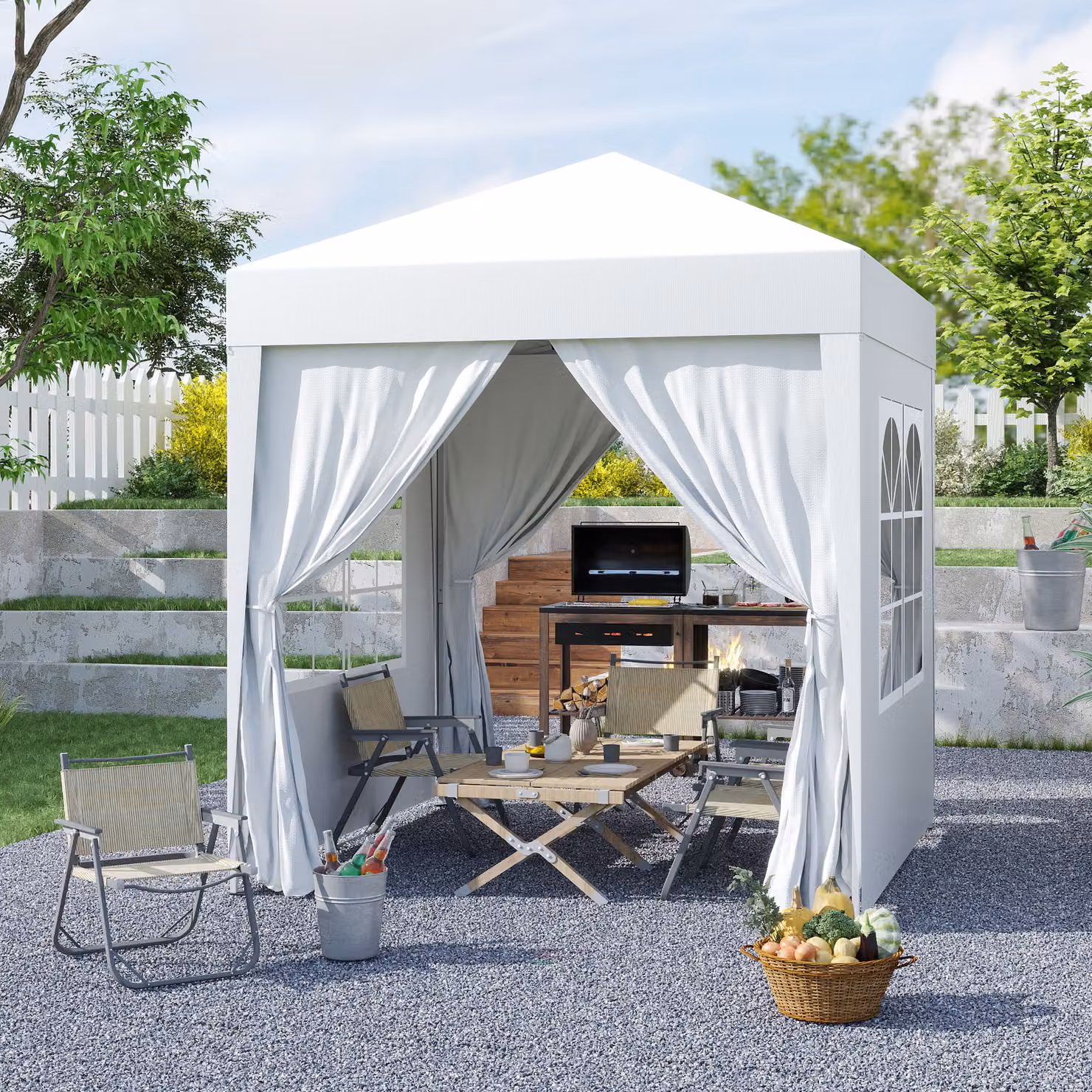 Outsunny White Pop Up Gazebo with Sides and Steel Frame, W: 200 cm, D: 200 cm, H: 240 cm – 2