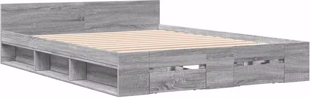 Berkfield Home Modern Bed Frame with Drawers in Grey Sonoma Oak Wood, W/D/H: 150 x 200 x 45 cm