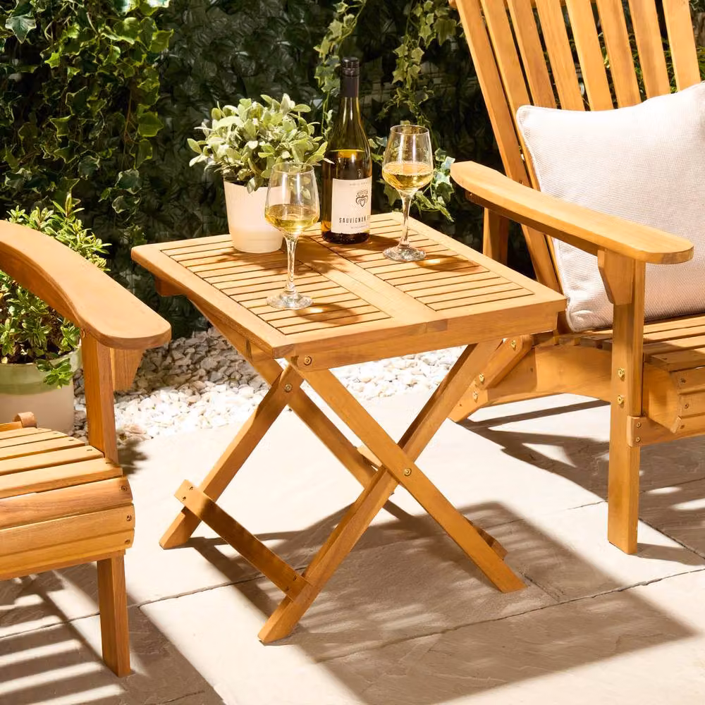 VonHaus Hudson Acacia Wood Adirondack Garden Chair and Side Table Set in Brown – 5
