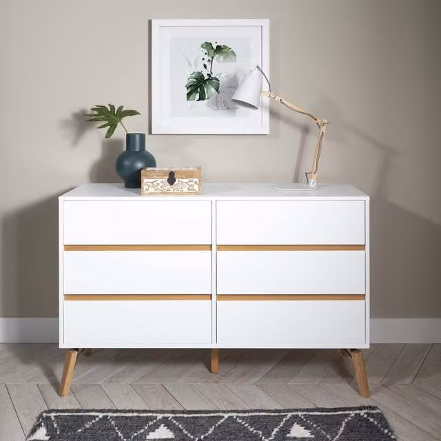 Otto 6 Drawer Chest of Drawers in White and Grey Pine Wood