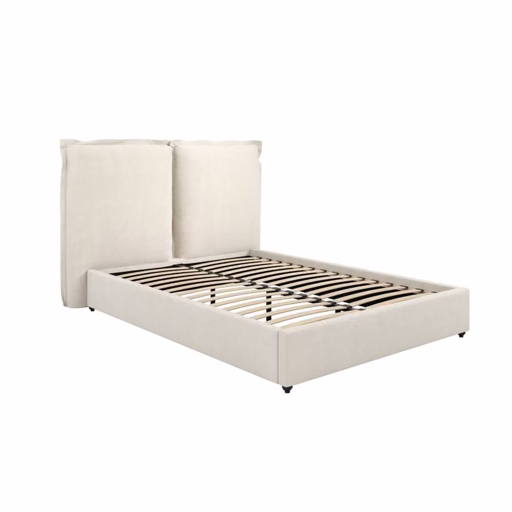 Wyld Haus Wexford Ivory Linen Upholstered Double Bed with Pillow Headboard, W/D/H: 140 x 200 x 120 cm – 2