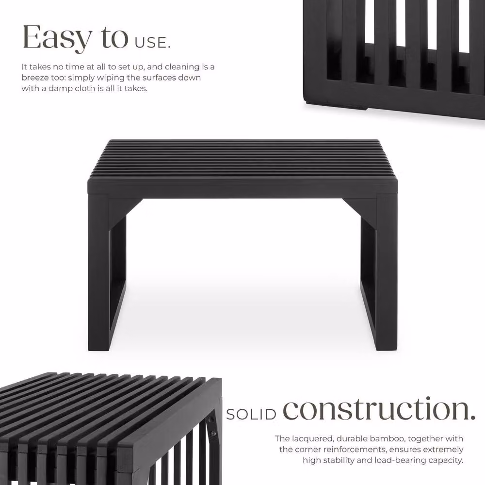 tectake Ribb Large Slatted Stool or Bench in Black with Bamboo Wood Design and 350 kg Weight Capacity – 3