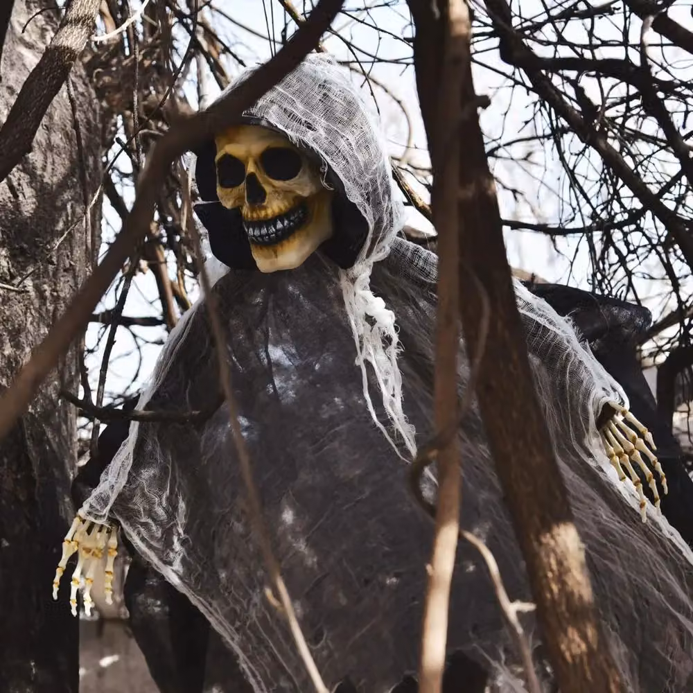 Garden Greatness Hanging Grim Reaper and Ghost Halloween Decoration, Black and Multicolour, Height: 182.88 cm – 3