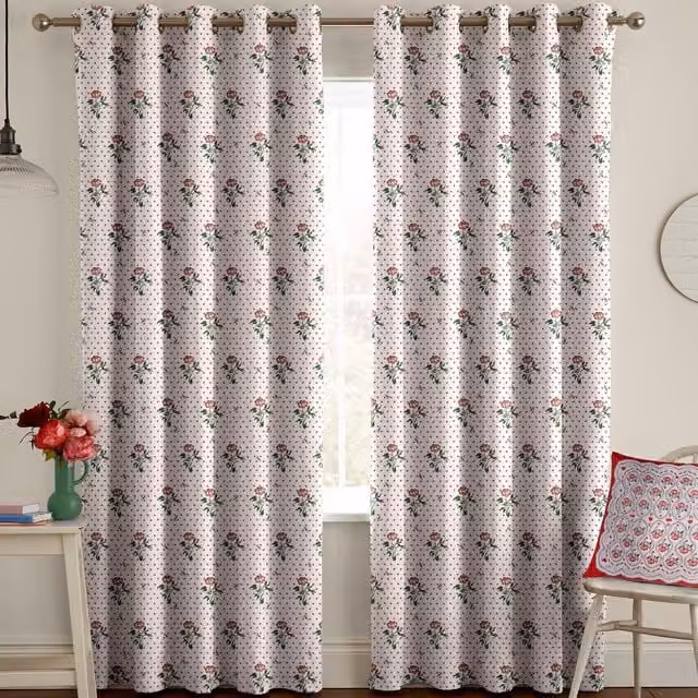 Cath Kidston Love Letter Made to Measure Blackout Eyelet Curtain in Pink and Multicolour Floral Cotton