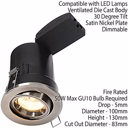 Loops Fire Rated GU10 Tilting Recess Ceiling Downlight in Silver or White – 2