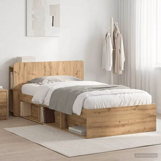 Berkfield Home Artisan Oak Bed Frame with Storage Drawers in Brown, W/D/H: 100 x 200 cm