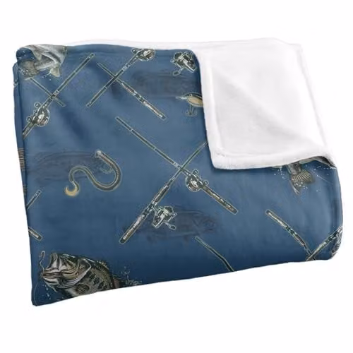 JQ Licensing Action Bass Fishing Pattern 2 Silky Touch Super Soft Fleece Throw Blanket in White, W/D/H: 152 x 127 cm – 2