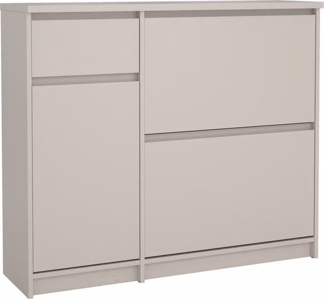 Furniture To Go Naia Shoe Cabinet in Cashmere Beige with 2 Tilting Doors and 1 Drawer