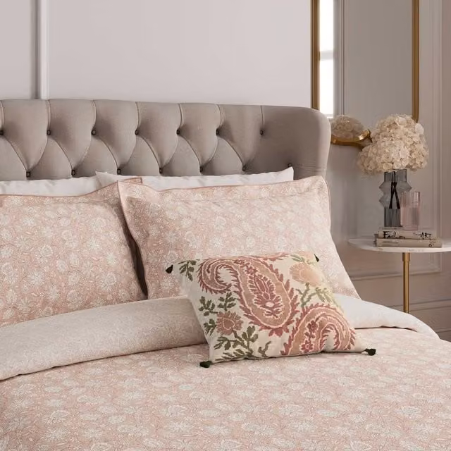 V&A Eternal Bloom Pink Floral Cotton Percale Kingsize Duvet Cover and Pillowcase Set, W: 180 cm, L: 200 cm